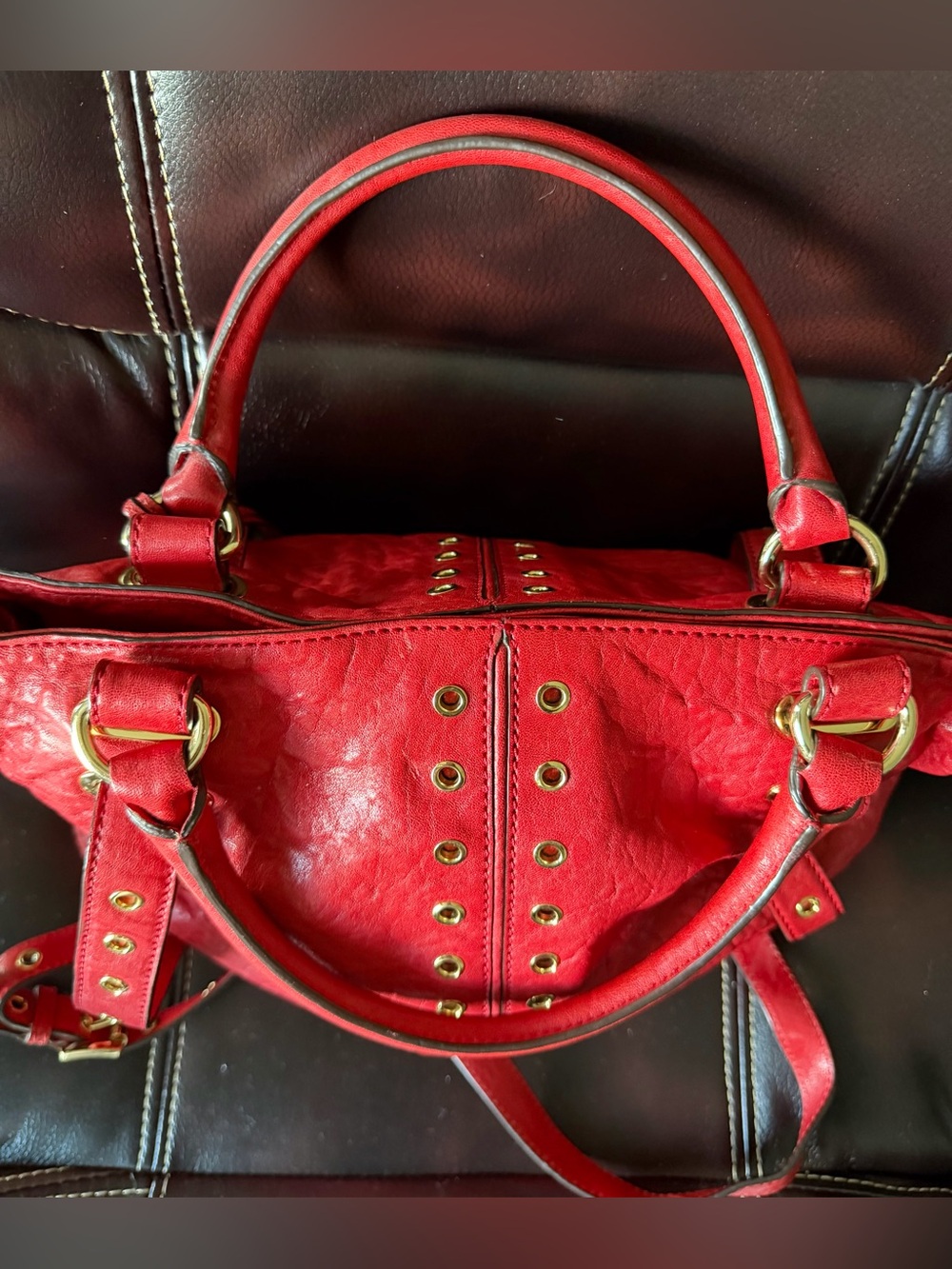 Michael Kors Red Leather Studded Tote with Gold Hardware - Picture 7 of 17